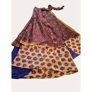 Vintage-Inspired Multi-Patterned Reversible Wrap Skirt